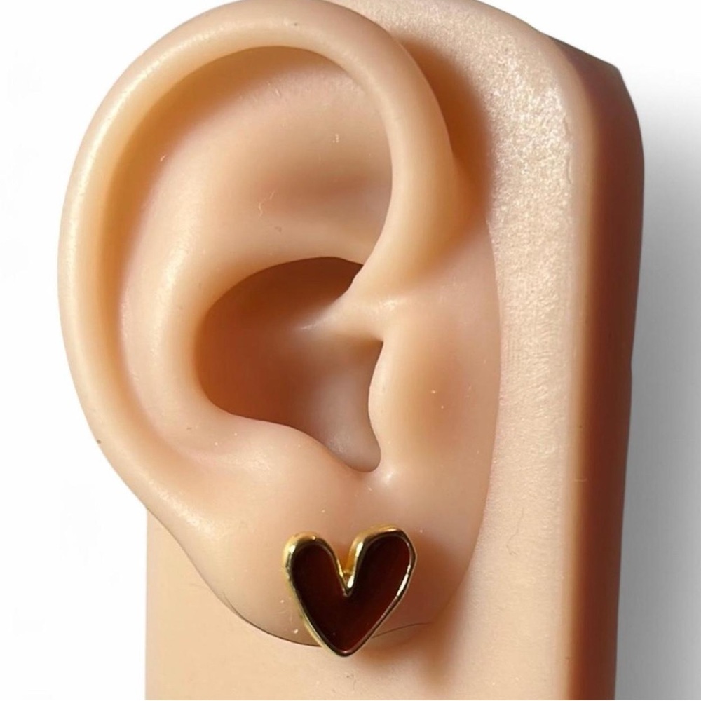 Gold Trim Maroon Heart Stud Earrings - Women Jewelry